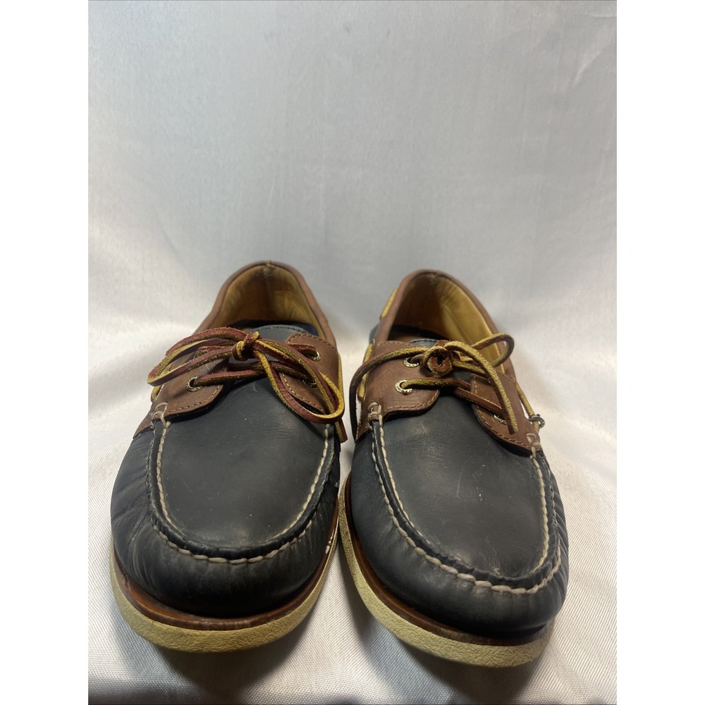 Sperry Top-Sider Men's 10.5 2 Eye Boat Shoes Blue With Brown Leather.